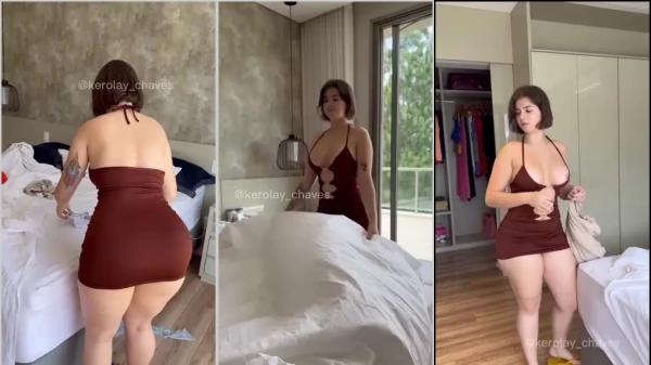 Leaked a video of Kerolay Chaves without panties tidying up the room