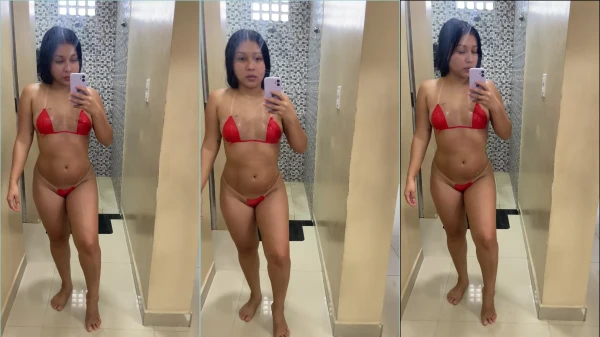 Teen brunette hottie aliria ribbon bikini