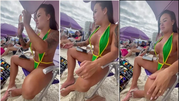 Down Wife all hot taking a sun on the beach