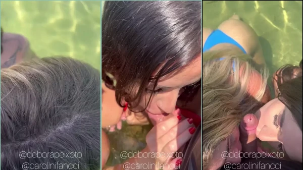 Friend kisses Debora Peixoto in the water