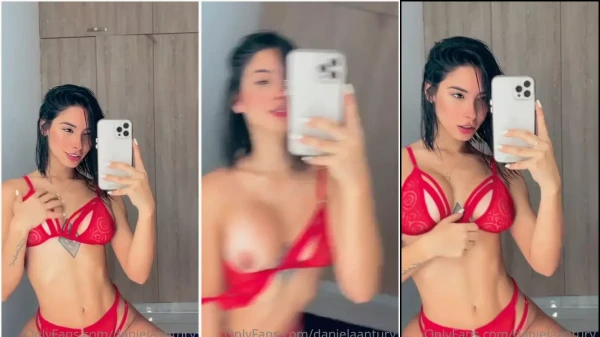 Daniela Antury of red lingerie showing