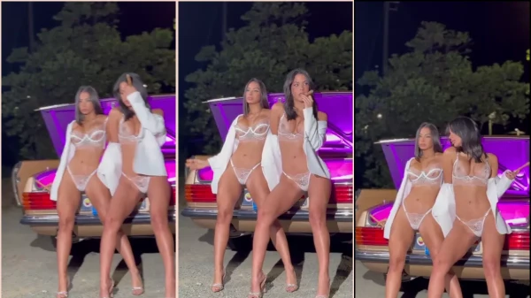 Daniela Antury wearing lace panties with her friend