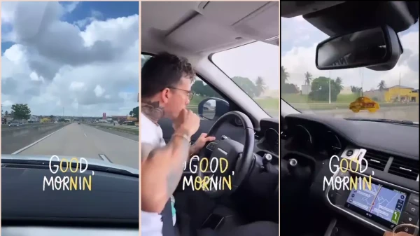 Luana Kazaki on the road going to the motel with her friend