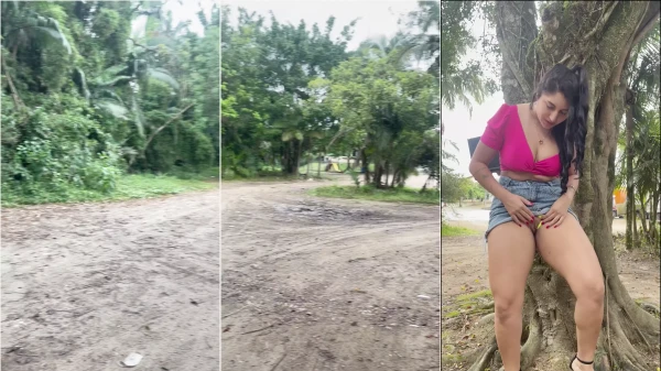 Chrys Angel under the tree bolting the pussy