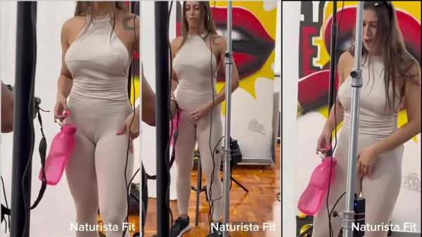 Fit naturist with cavada clothes showing off