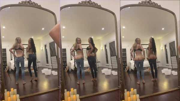 Kaylen Ward in the mirror with a slut friend showing the bundon