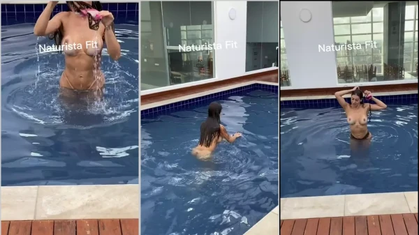 Naturist Fit getting peladinha in the pool