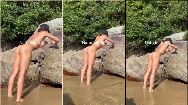 Naturist fit in the peladona stones being filmed