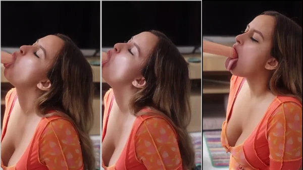 Angie Ortiz sucking on the plastic roll