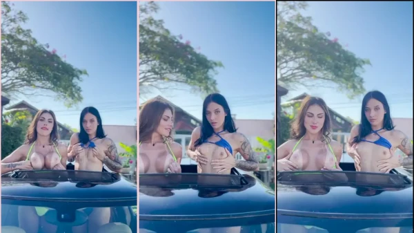 See Wine Flame and her friend on the car ceiling of the car showing the teats