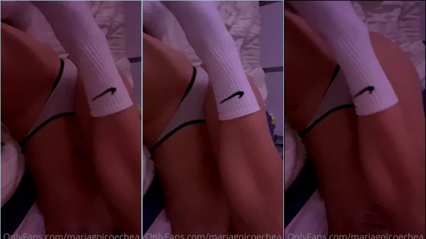 Maria Goicoechea lying in the bed of panties